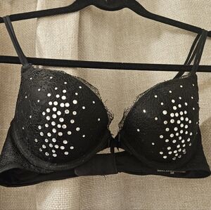 Victoria's Secret Black Lace Rhinestone Push-Up Bra